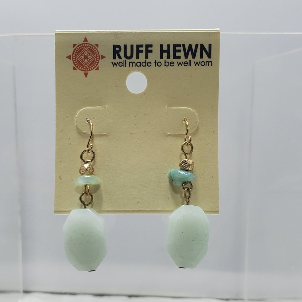 Ruff Hewn Bohemian Ornate Gold Jade Tone Drop fish hook Earrings